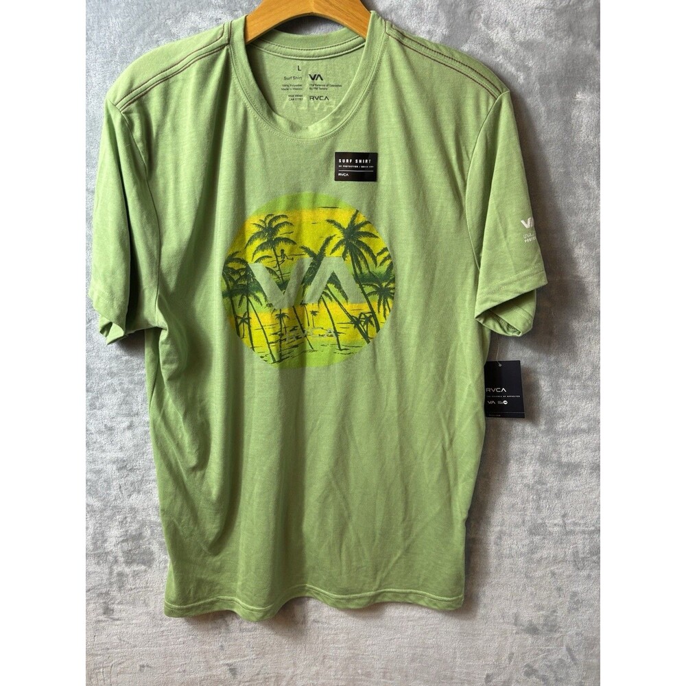 RVCA T Shirt Size L Green With Palm Trees Short Sleeve New With Tags